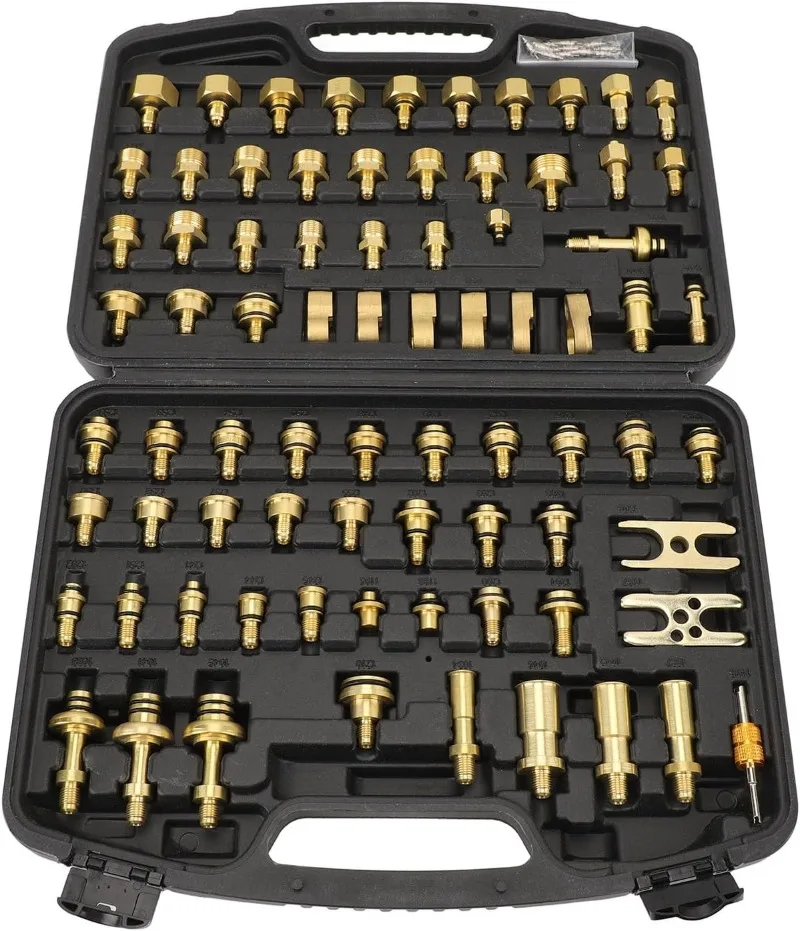 

77pcs Automotive Air Conditioning Leak Test Kit Brass Ac Leak Detection Tools Connector Repair Kit for Car Truck Auto AC