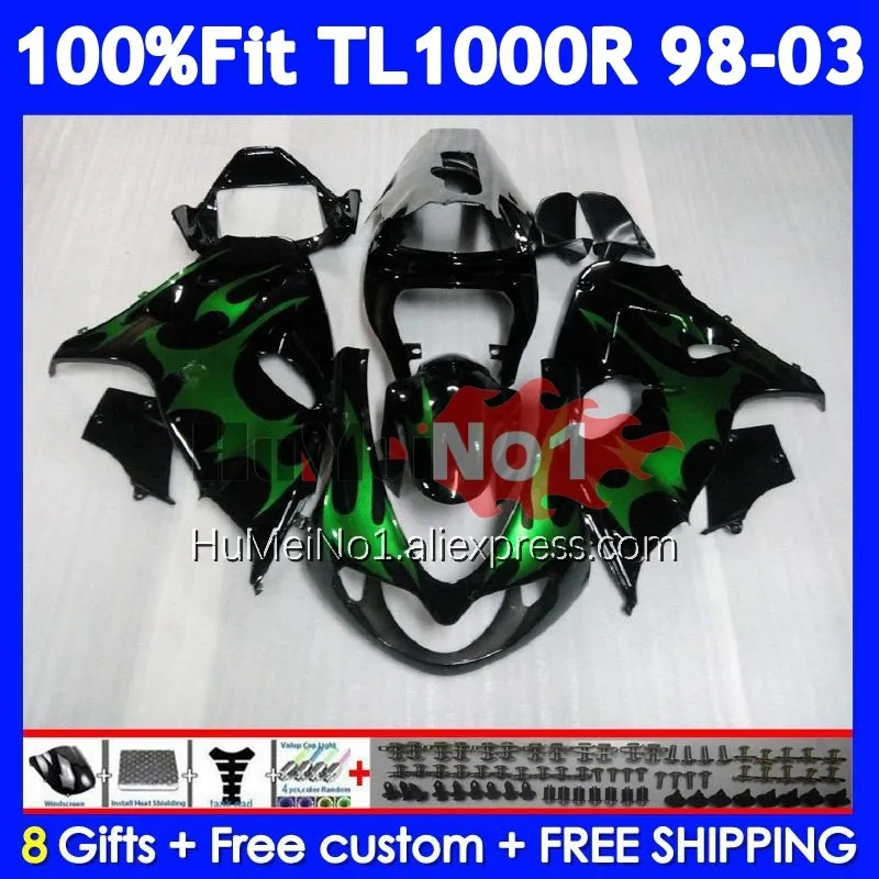 Body For SUZUKI SRAD TL1000 Green flames TL 1000 R 1000R 123No.5 TL1000R 98 99 01 02 03 1998 1999 2000 2001 2002 2003 Fairings