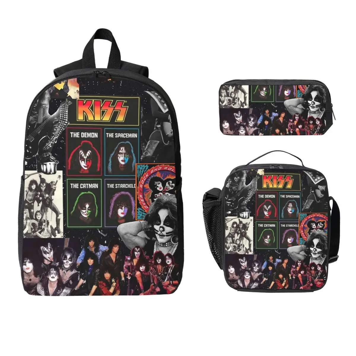 

Heavy Metal Rock Music Band Kiss Backpack Boys Girls BookBag School Bag Laptop Shoulder Bags 3ps Insulated Lunch Bag Pencil Case