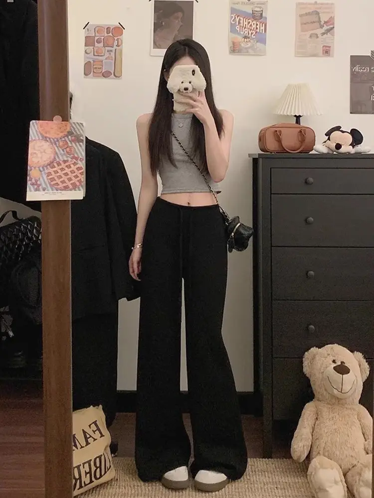 Y2K متوهج السراويل النساء الرباط عارضة مايكرو مضيئة كسول ثنى الطابق السراويل الخريف