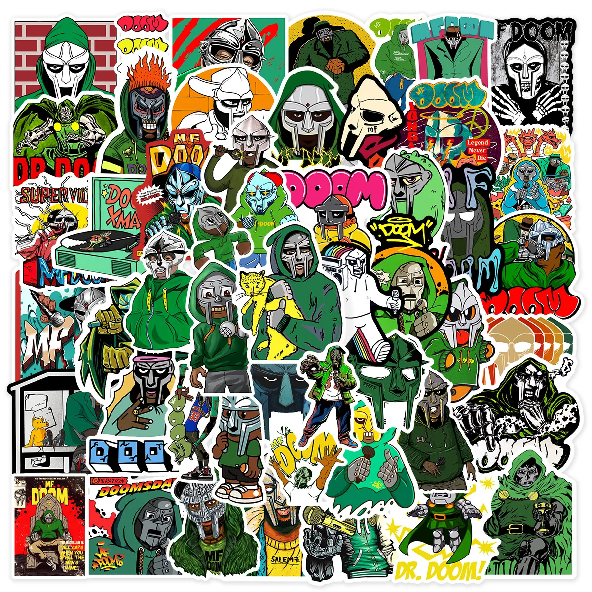 50 stuks legendarische rapper DOOM graffiti sticker luidsprekers, koffer, mobiele telefoon geval, tablet waterdichte stickers
