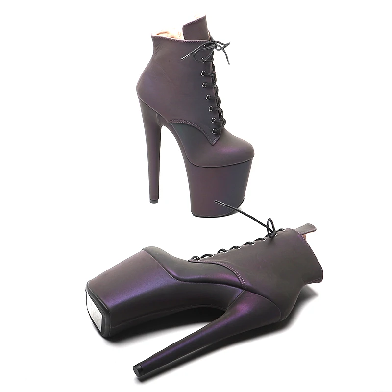 Leecabe 20CM/8inch Reflective material PU Platform Ankle Boots Sexy Exotic pole dance shoes