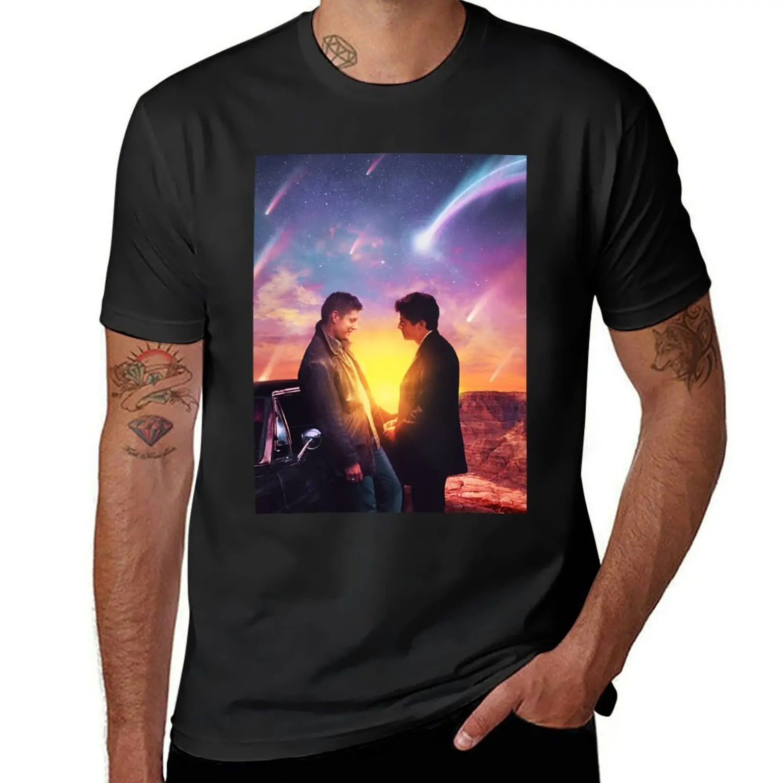 Destiel Sunset T-Shirt plain anime clothes oversized t shirts for men