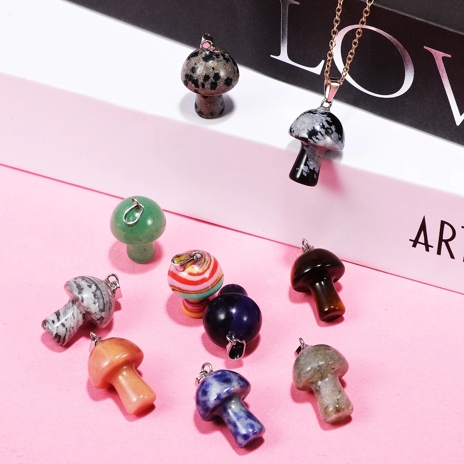 

10 Pcs Necklaces Mushroom Bracelets Charms Crystal Mushrooms Natural Stone Pendants Earring Earrings Cute Braclet