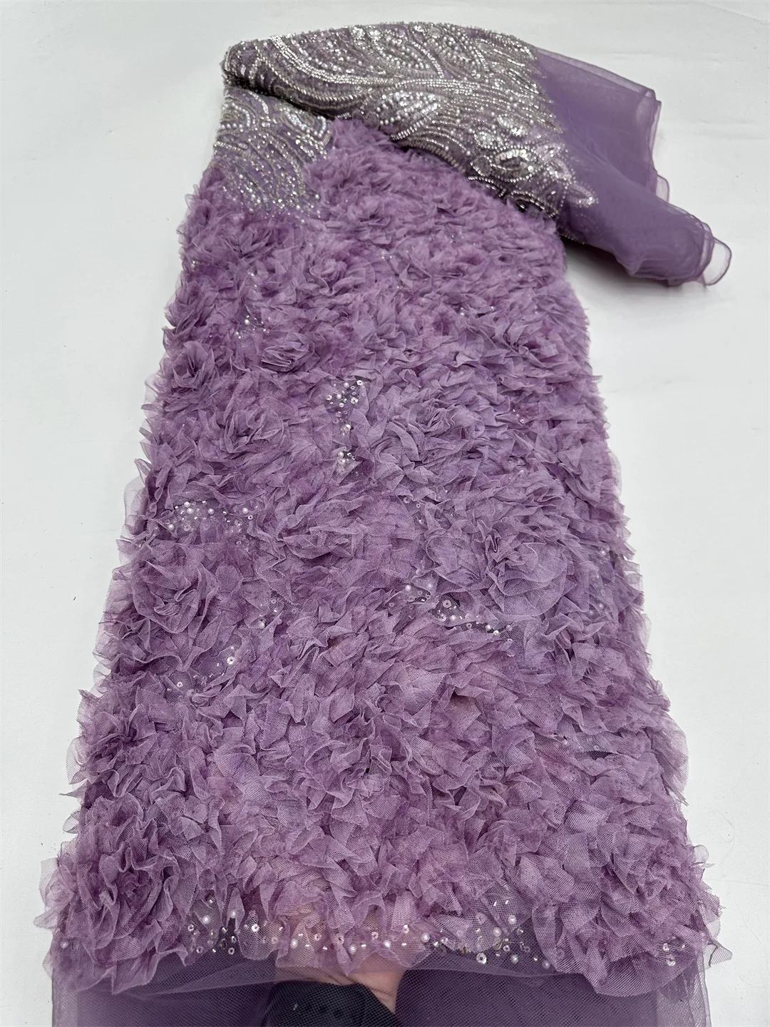 

Luxury 3D Lace African Lace Fabric 2025 High Quality Sequins Beads Lace Fabrics For Nigerian Wedding French Tulle Lace Fabric
