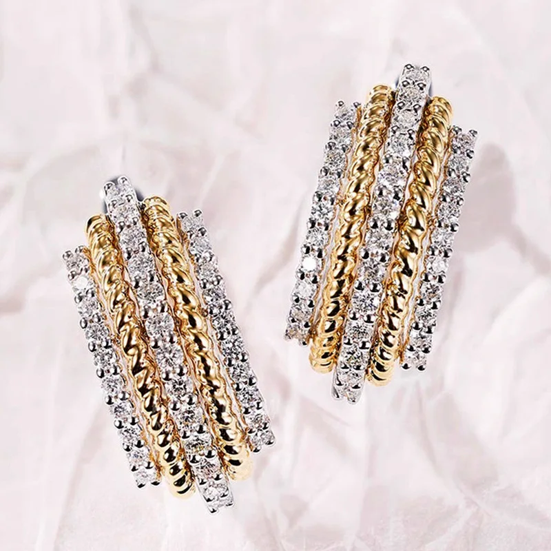 2026 High End Two-color Lines, Classic Daily Vacation Accessories, Elegant and Exquisite European and American Zircon Earrings