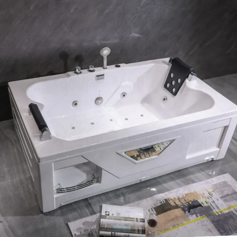 Acrylic Multifunctional Double Bathtub Hotel Home Bathroom Independent One Piece Rectangular Bathtub