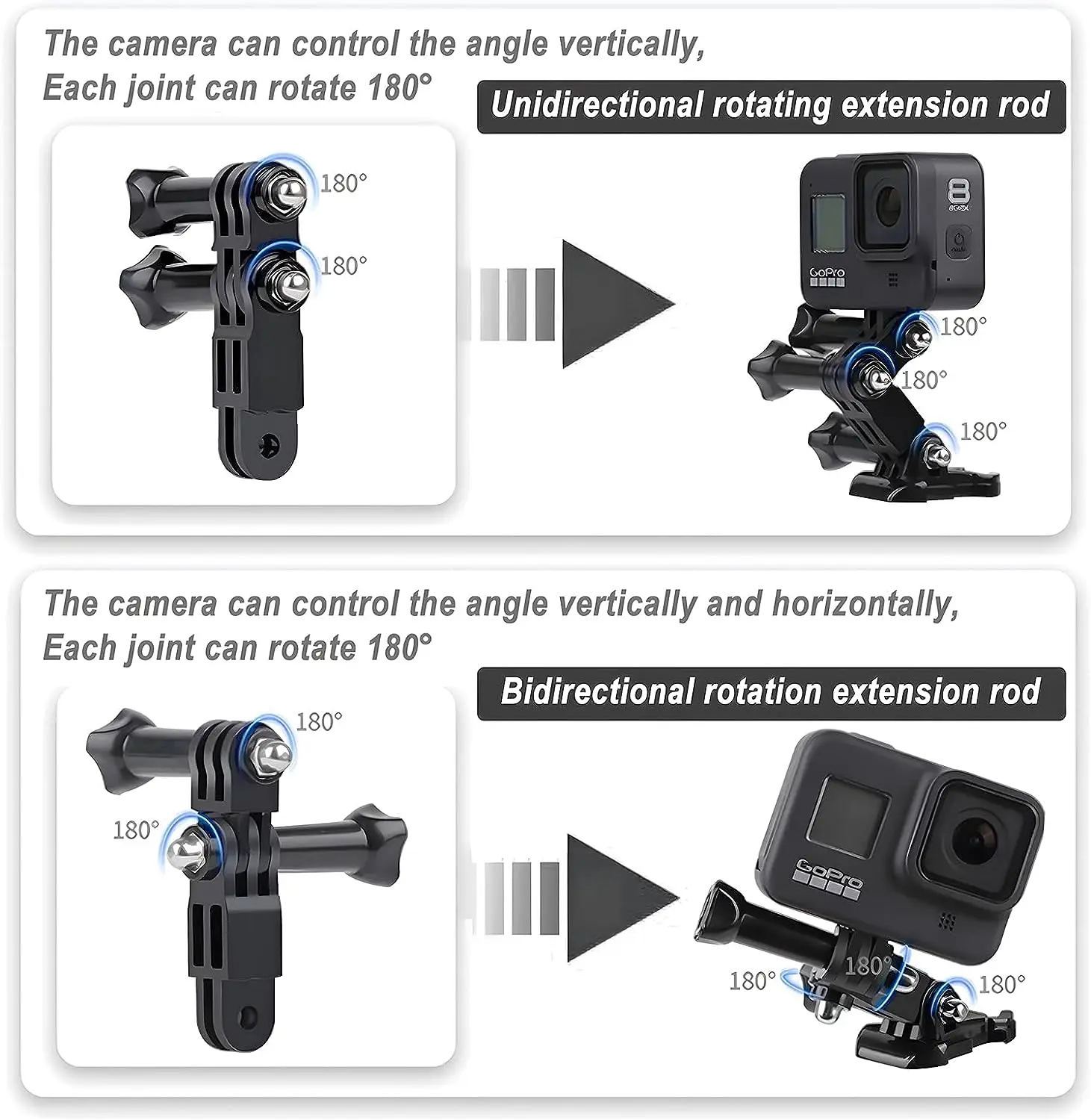 For GoPro Hero 11 3-Way Adjustable Extension Pivot Arm Adapter Kit for GoPro Hero 1312 11 10 9 8 7 6 5 4 3 Insta360 DJI OSMO