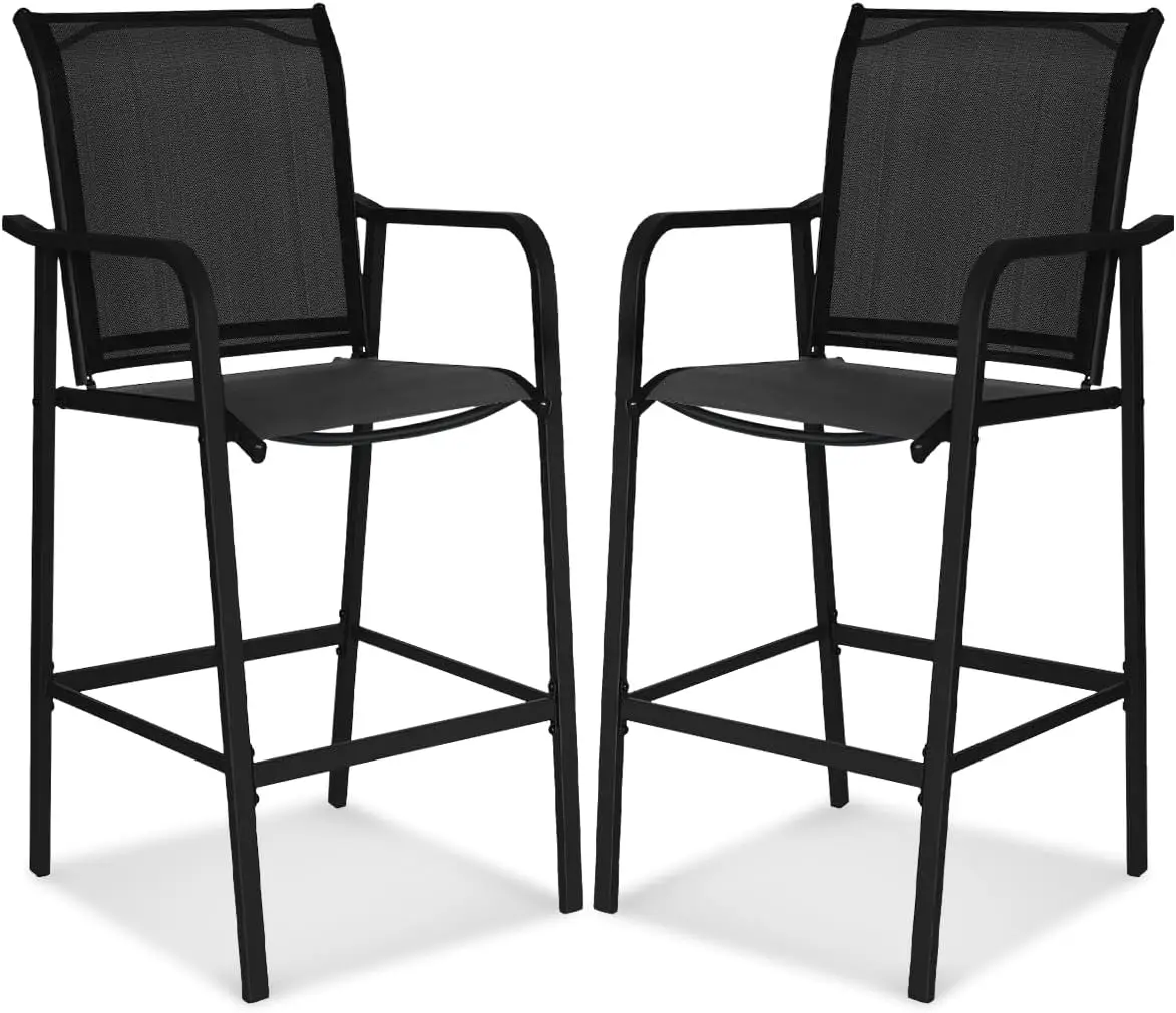 Sundale Outdoor Metal Bar Stool Set Of 2, Counter Height Patio Pub Chair With Back, Quick Dry Breathable Sling Tall Barstool