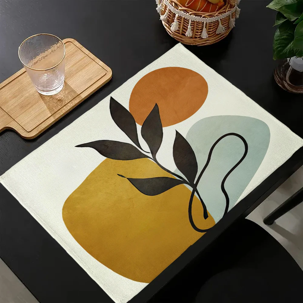 Simple Plant  Print Linen Dining Table Mats Kitchen Placemat 30X40cm Coasters Pads Bowl Cup Mat