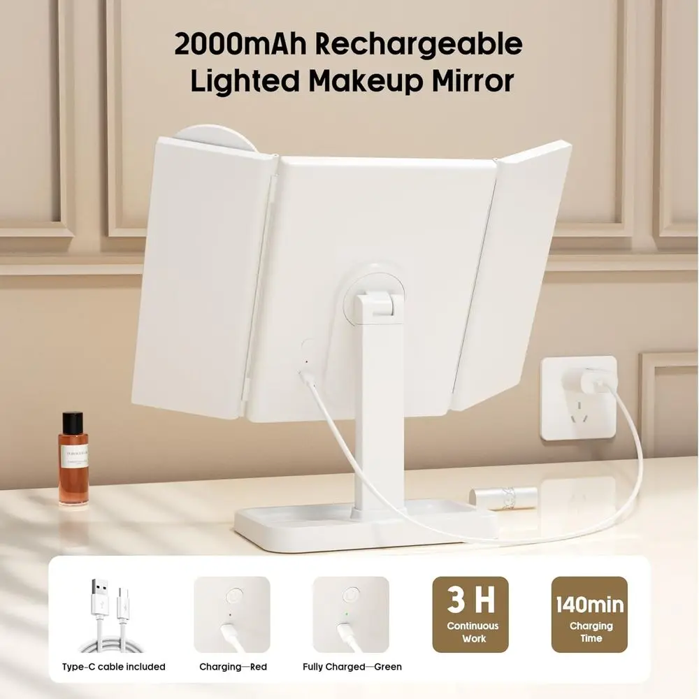 Illuminated Travel Makeup Mirror with Rechargeable LED, 2X-10X Magnification & 3 Light Colors for Portable Use & Gifts