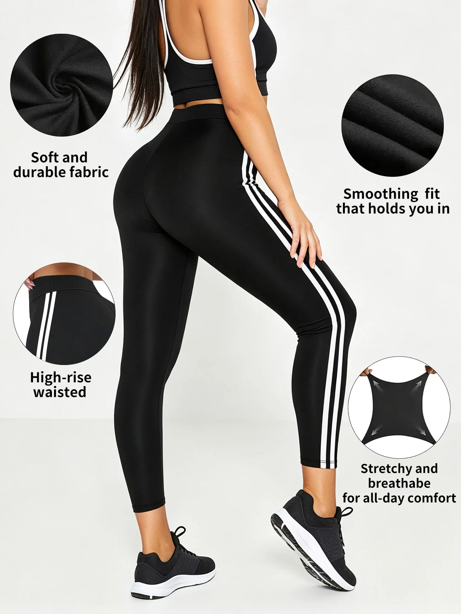 Womens Buttery Soft Workout Leggings Side Stripes High Waisted Cropped Yoga Leggings for Workout Gym