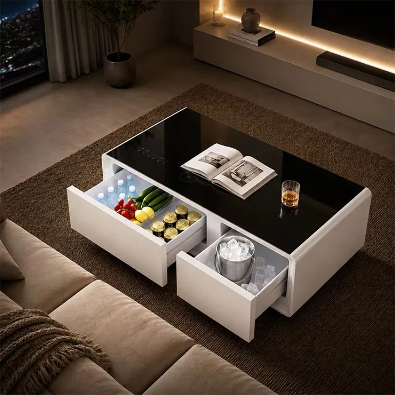 Factory Source Smart Coffee Table With Refrigerator Freezer Built-in Wireless Charging Touch Screen RGB Lighting For Home Hotel