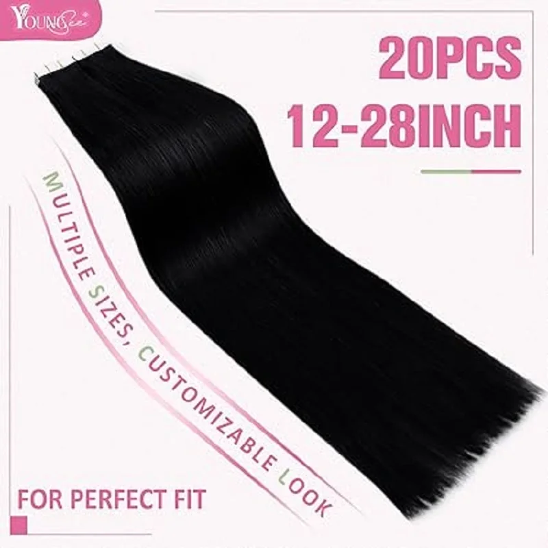 YoungSee Tape in Hair Extensions Real Human Hair Pure Color Natural Straight Hair For Woman 12-24inch