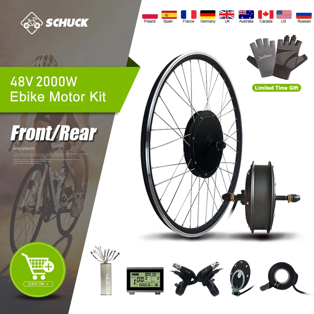 

Brushless Non-Gear 48V 2000W Front/Rotate Ebike Motor Conversion Kit with KT Accessories for 100/135-142mm Fork Size Bike Frame