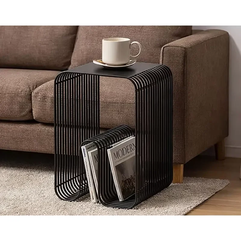Modern Minimalist Metal Coffee Table with Storage Magazine Rack Side Table for Living Room