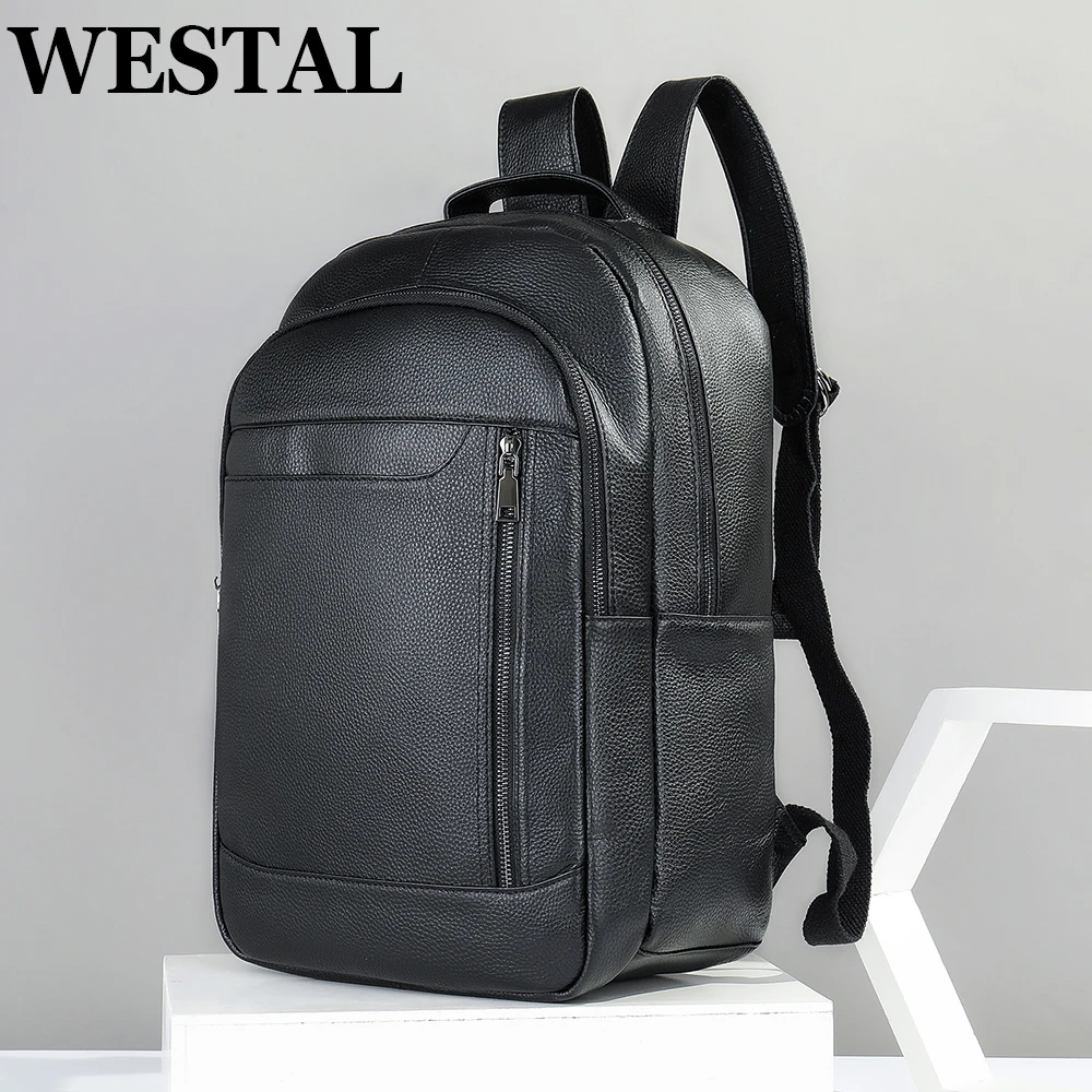 

WESTAL Genuine Leather Men's Backpack Fashion Bagpack 15.6 Inch Laptop Bag Schoolbag Teenagers Office Daypack Handbags Rucksack