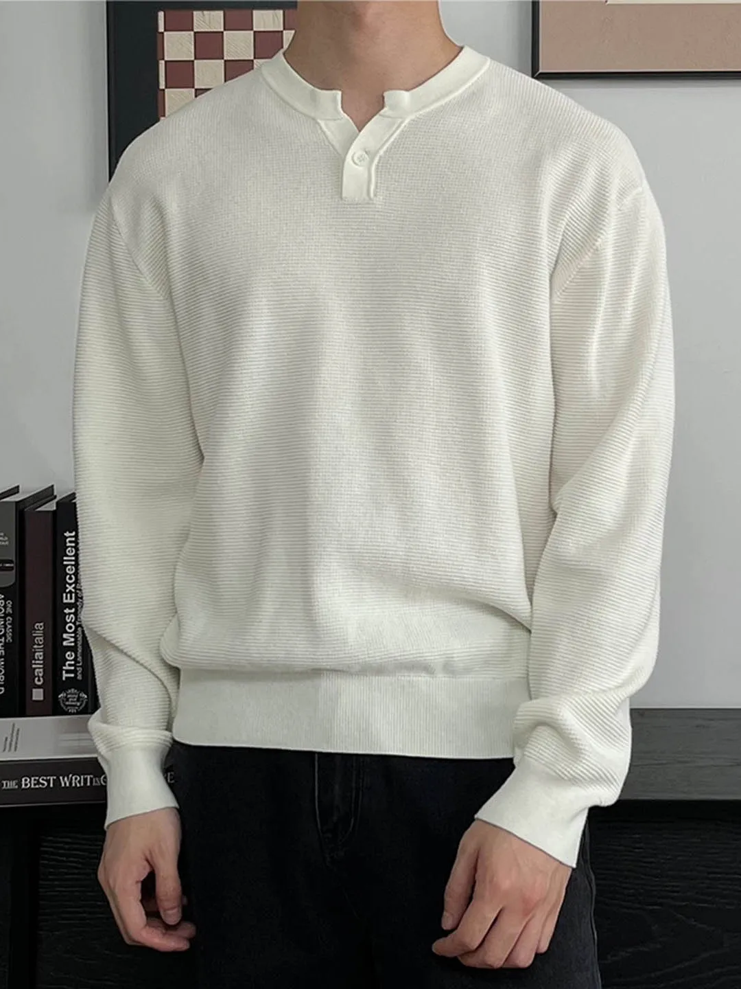 

Men's Knitted Sweater Casual Long Sve V-Ne Button-Up Warm Polyester Fiber Henry Collar Classic Vintage Sle Autumn Wint...