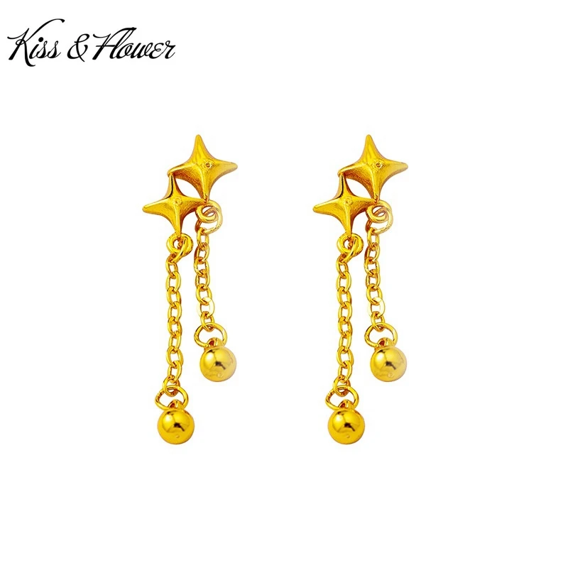 

KISS&FLOWER 24KT Gold Star Tassel Stud Earrings For Women Wedding Party Birthday Christmas Bride Mother Girl Ladies Gifts ER522