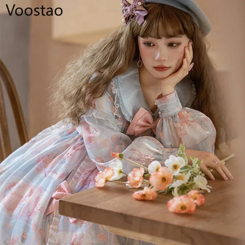 NewSweet لوليتا الأميرة OP فستان المرأة خمر Kawaii الأرنب الحلوى طباعة مقوس دانتيل اللؤلؤ فساتين الحفلات جرلي لطيف الفاكس ؛ 3 ، v'9.e ؛ 7' #5