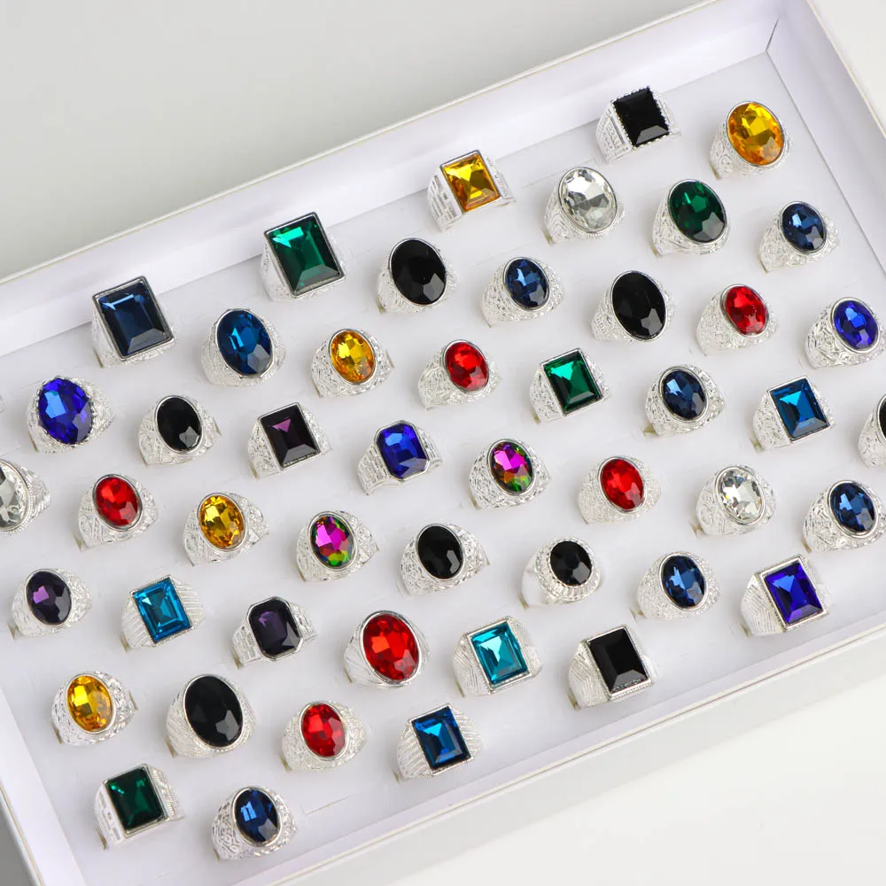 10/20/30/50 قطعة/الوحدة موضة الشرير ريترو حلية الزجاج حجر لامعة خواتم للنساء الرجال الهندسة منحوتة مزيج نمط مجوهرات هدايا الحفلات #3