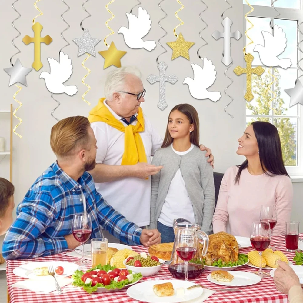 6 Stück/12 Stück Kreuz-Stern-Dekorationen für Taufe, Kommunion, Ostern, Hochzeit, Babyparty, Hängedekoration S – Detail 3