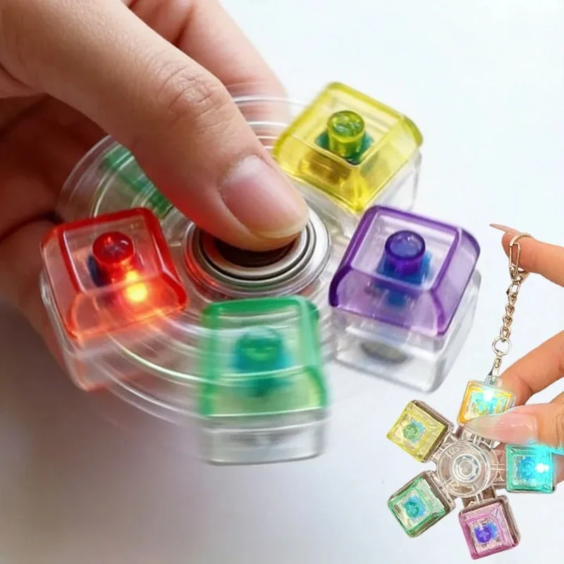 LED Keyboard Pressing Stress Relief Spinner 2026 New Creative Light Emitting Finger Top Toy with Mechanical Keyboard Strips