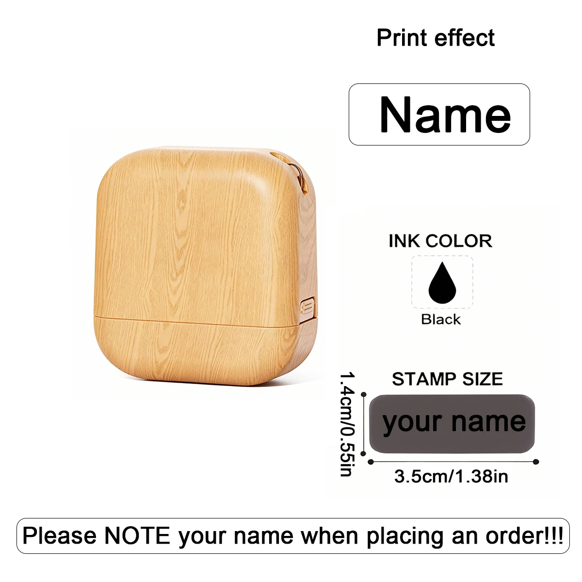 Personalisierter Namensstempel mit Holzmaserung für Kindergarten, Kleidung, Büro und Unternehmen