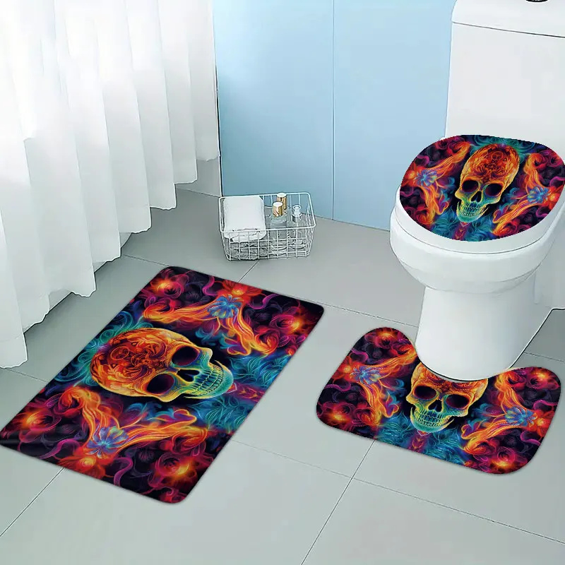 3pcs Halloween home bathroom floor mats Bath mat SSkull bathroom accessories rug Toilet mat Bathtub anti-slip carpet