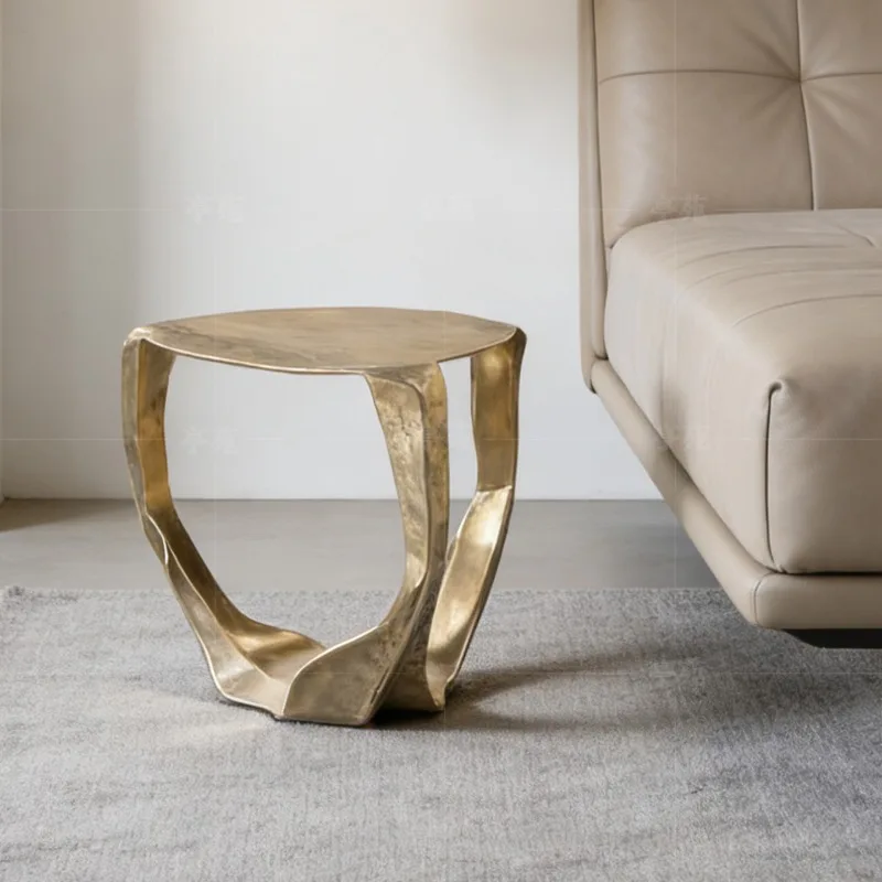 Pure copper edge table, special-shaped small coffee table in living room, movable sofa side table