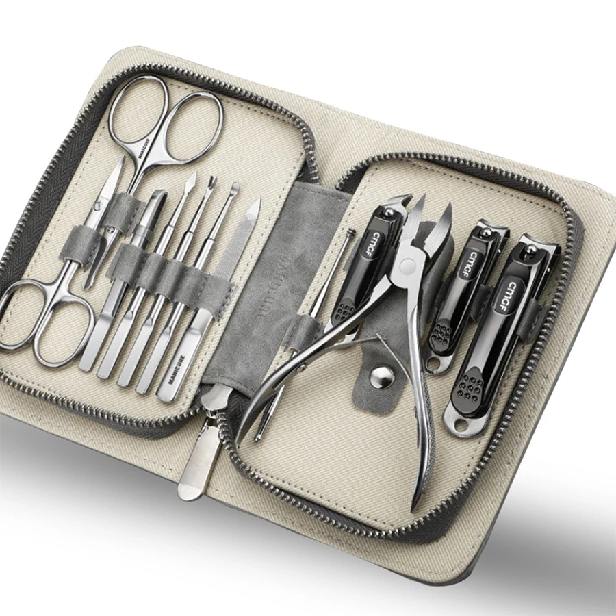 Stainless Steel Manicure 12 Pcs Set Pedicure Tool Portable Nail Clipper Kit with Storage Bag Beauty Grooming Tools
