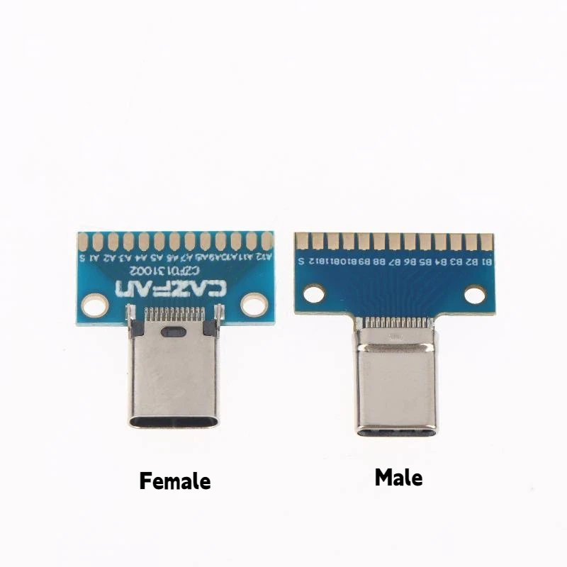 2Pcs USB 3.1 Type C Connector 24P Male Female Plug Receptacle Adapter Solder Cable Test Board PCB DIY Adapter Gift
