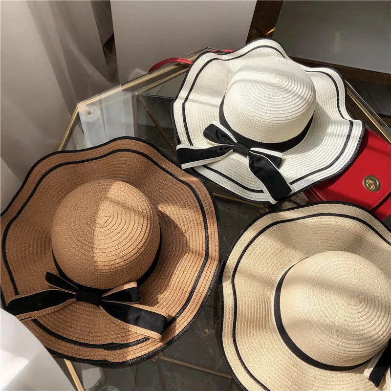 

custom. [Hot Sale] Straw Hat Women Summer Wide Brim Beach Hat Foldable Travel Korean Style Versatile British