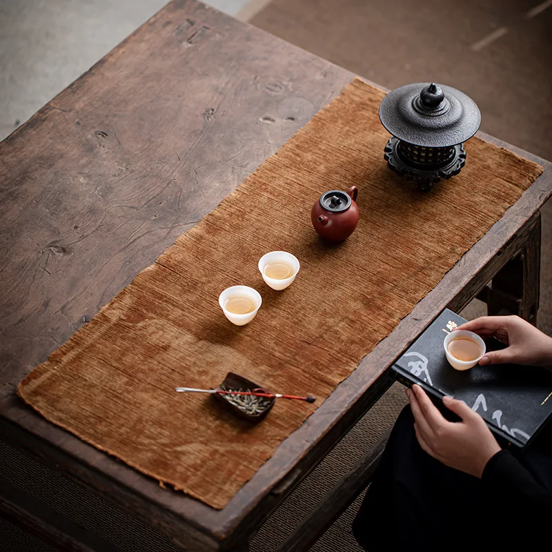Zen Tea Mat Cotton Linen Plant Dyed Cloth for Tea Tray Table Runner Use Home Tea Room Pad Cup Pot Bowl Dish Plate Art