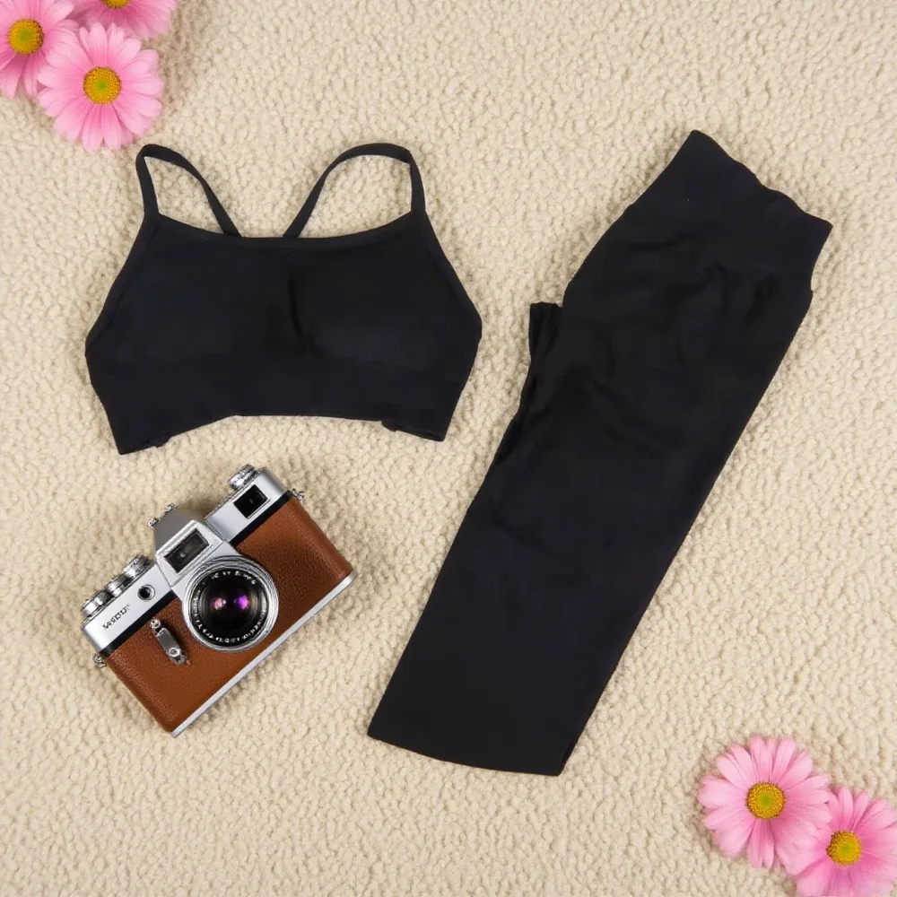 

NO LOGO 2 Pieces Yoga Set Seamless Set Women Workout Scrunch Leggings Set Backless Sports Bra Fitness Top Sportswear Gym Clothes