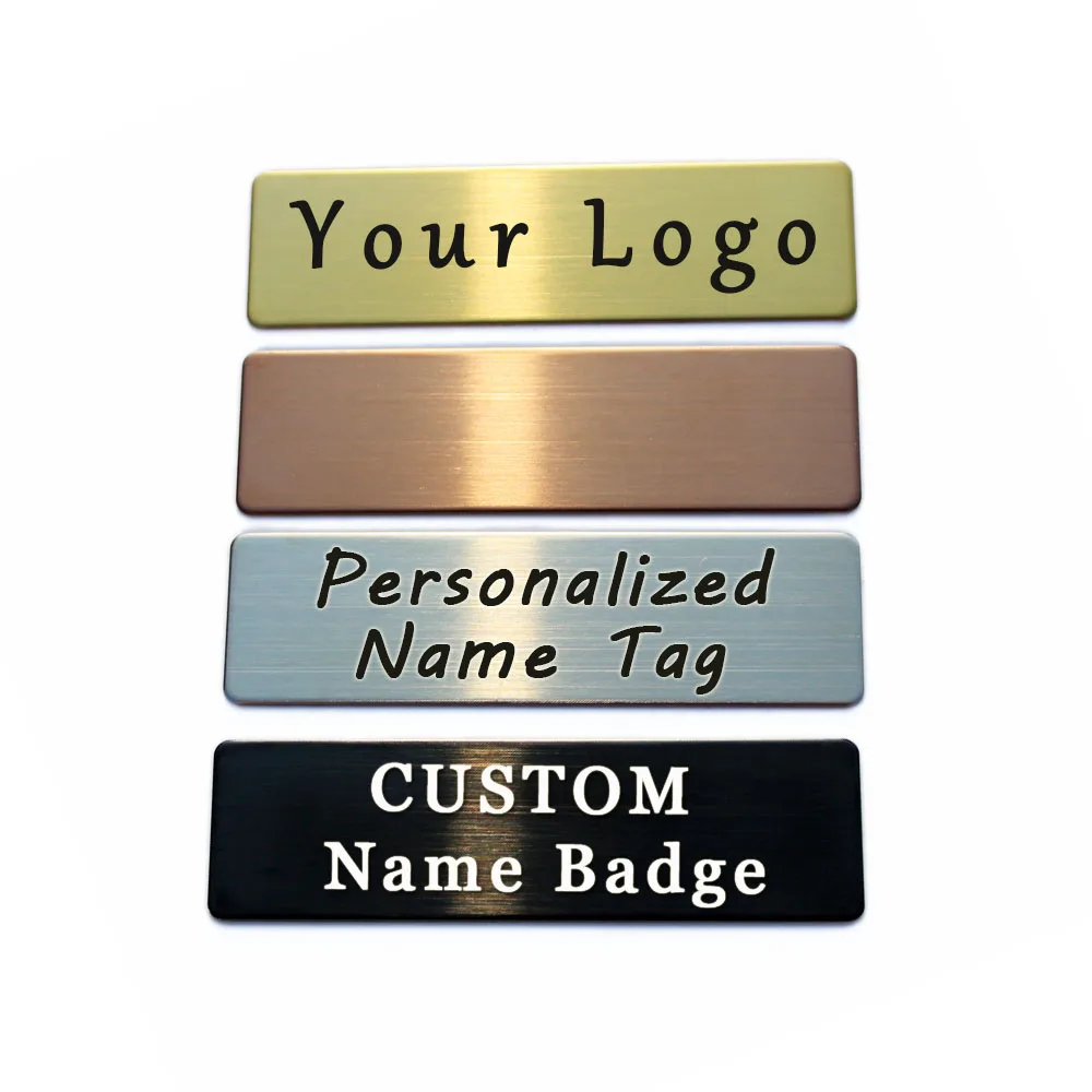 70X20mm Stainless Steel Personalized Name Badge Holder Custom Metal Tag Laser Engraved Staff Student Nurse ID Texts LOGO