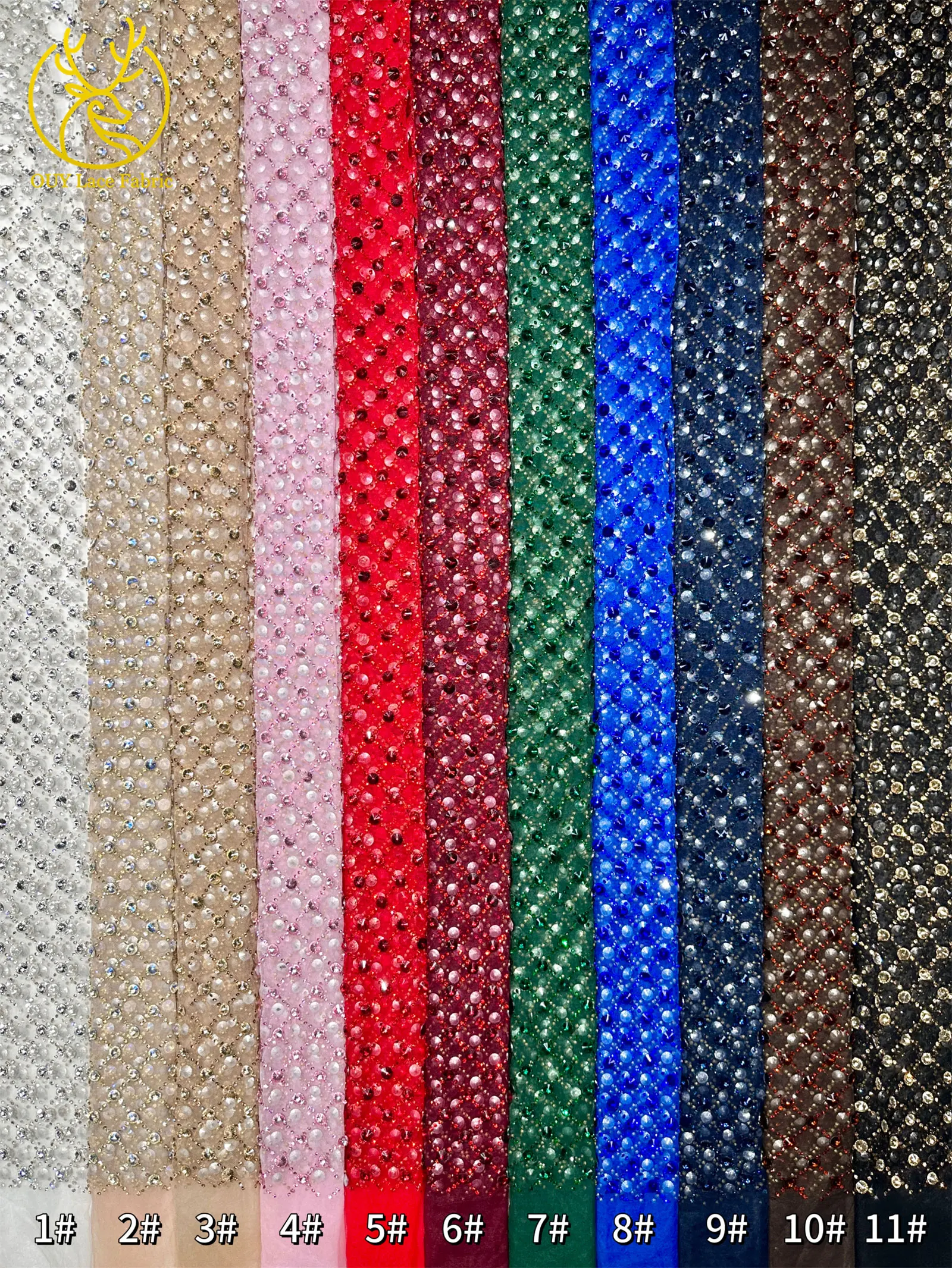 Hochwertiger, maßgefertigter, luxuriöser, handgefertigter Diamant-Mesh-Spitzenstoff 2026 – Afrikanischer Spitzenstoff, nigerianischer Stein-Tüll-Spitzenstoff für Partykleider zum Nähen – Detail 19
