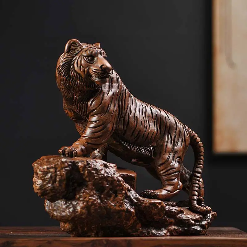 

Wood Carving Tiger Ornaments Feng Shui Fortune Solid Wood Carving Wooden Crafts Mahogany Tiger Whistling Living Home Decorations