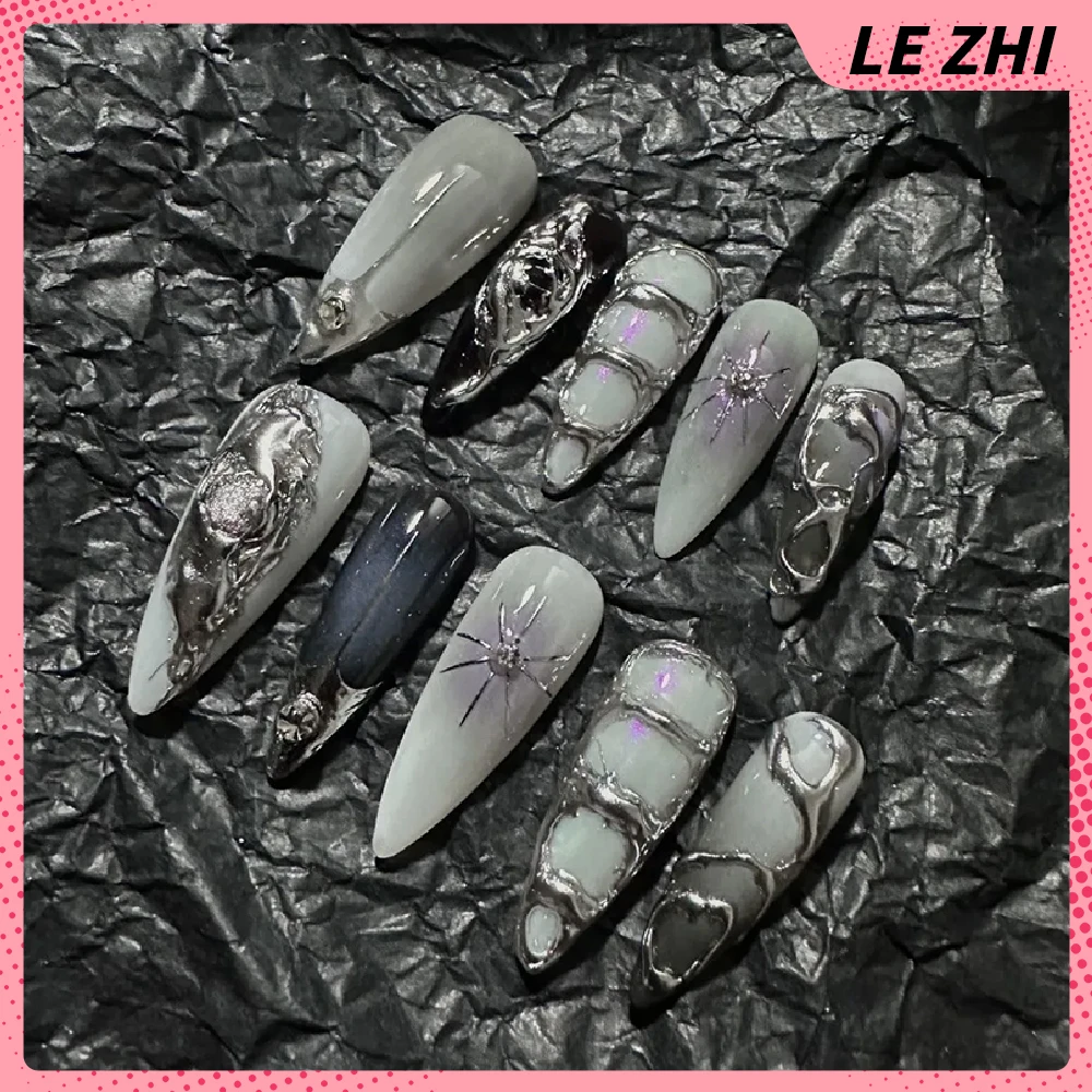 Luxury Dark Wind Pure Handmade Reusable Full Cover Nail Tips Metalpunk Euro-american Style Press on Nails Woman Birthday Gift