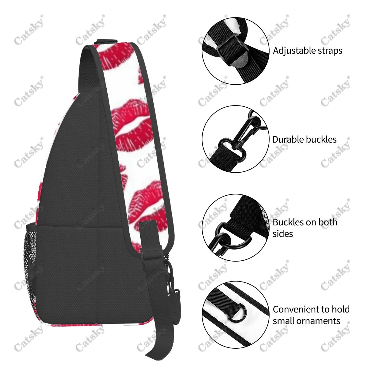 Bolsa de ombro casual inclinada masculina, bolsa de peito de batom, grande capacidade, estampa esportiva, bolsa crossbody feminina