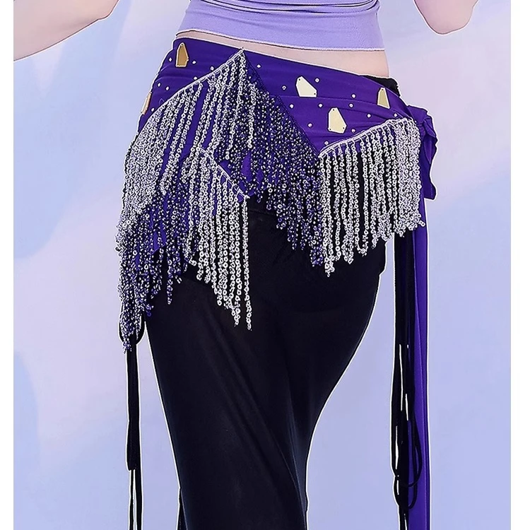 Cintura da performance di danza del ventre per donna, catena in vita, sciarpa sui fianchi, triangolo con frange, accessori per concorsi di danza orientale tribale