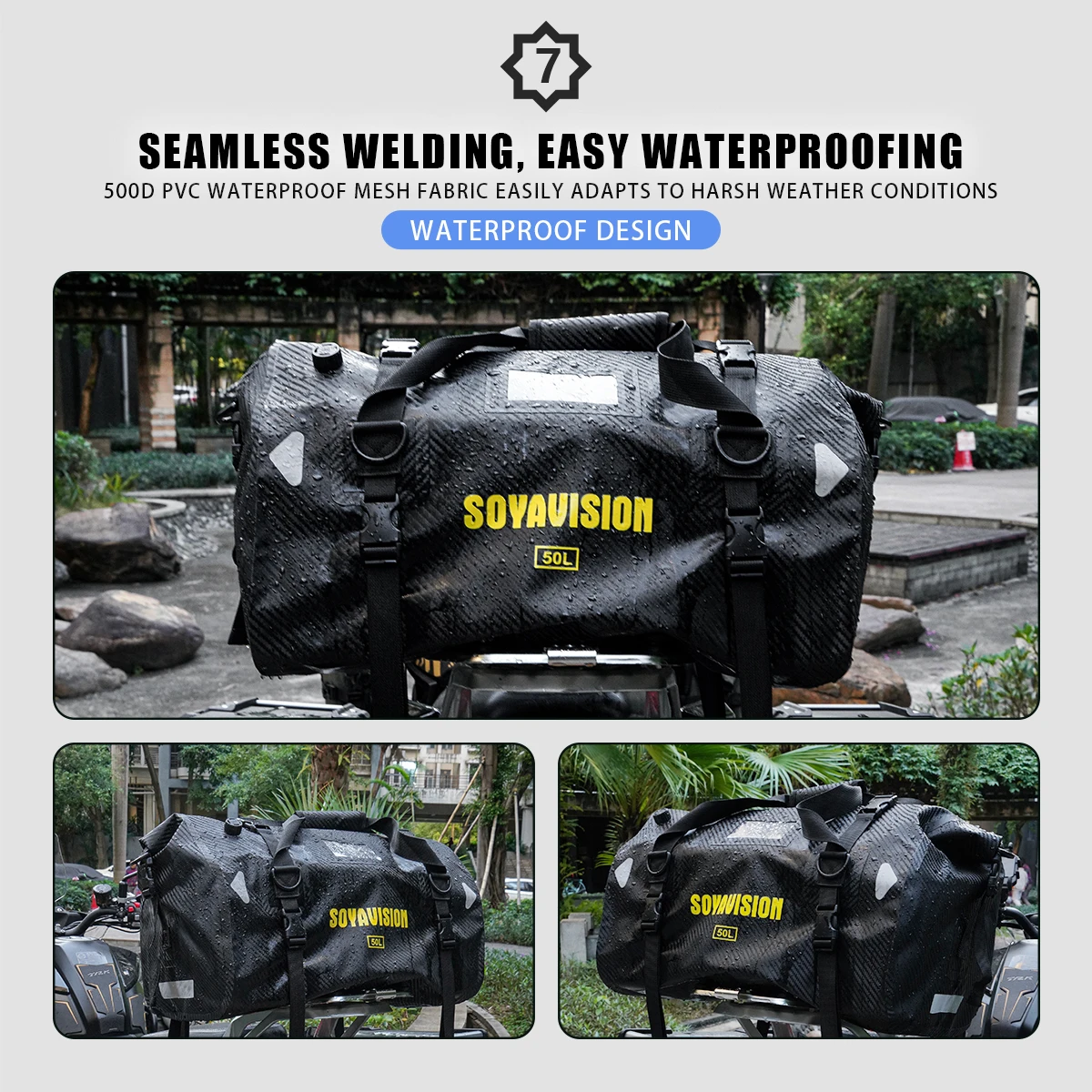 SOYAVISION Motorcycle Bag 20L/50L/70L/100L Outdoor Dry Sack Bag Waterproof Driving Travel Tail Bag Universal Back Seat Bag