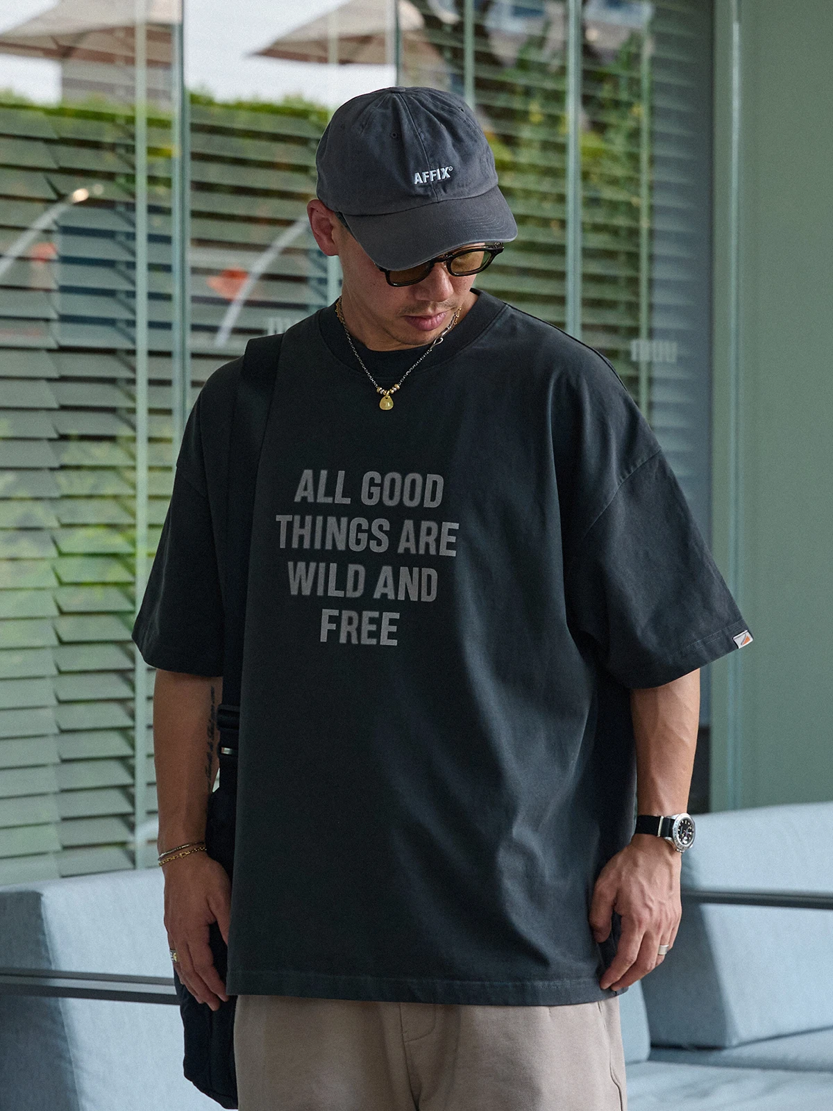 Broshood Bros Spring Summer Loose Dyed T-shirt Fuzzy Slogan Print Short Sleeve Youthful Style Versatile round Neck Tee