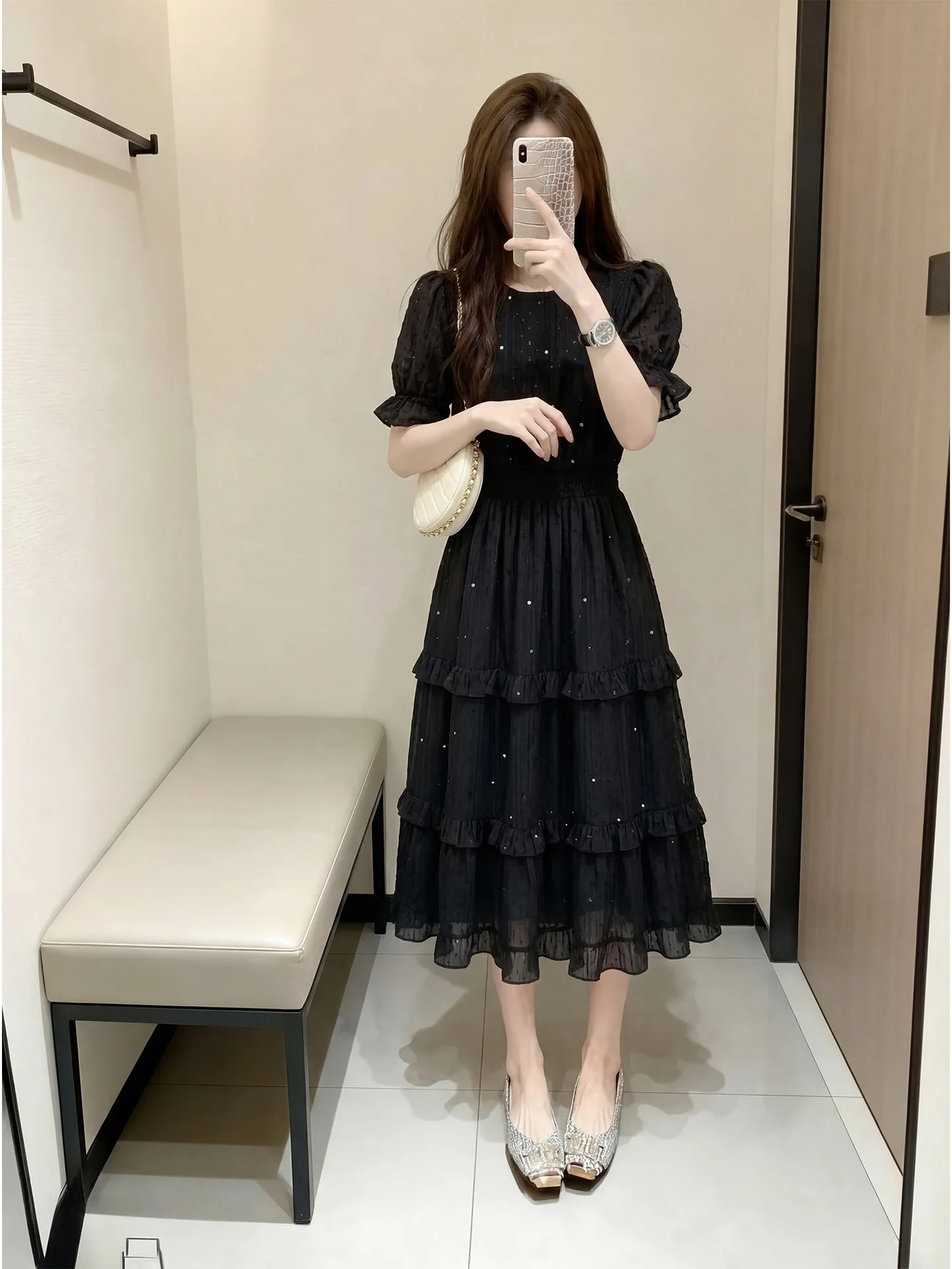 abito-lolita-in-chiffon-nero-estivo-lunghezza-alla-caviglia-con-cintura-in-vita-stile-fairy-t-sle-collezione-gentle-breeze-forest-system