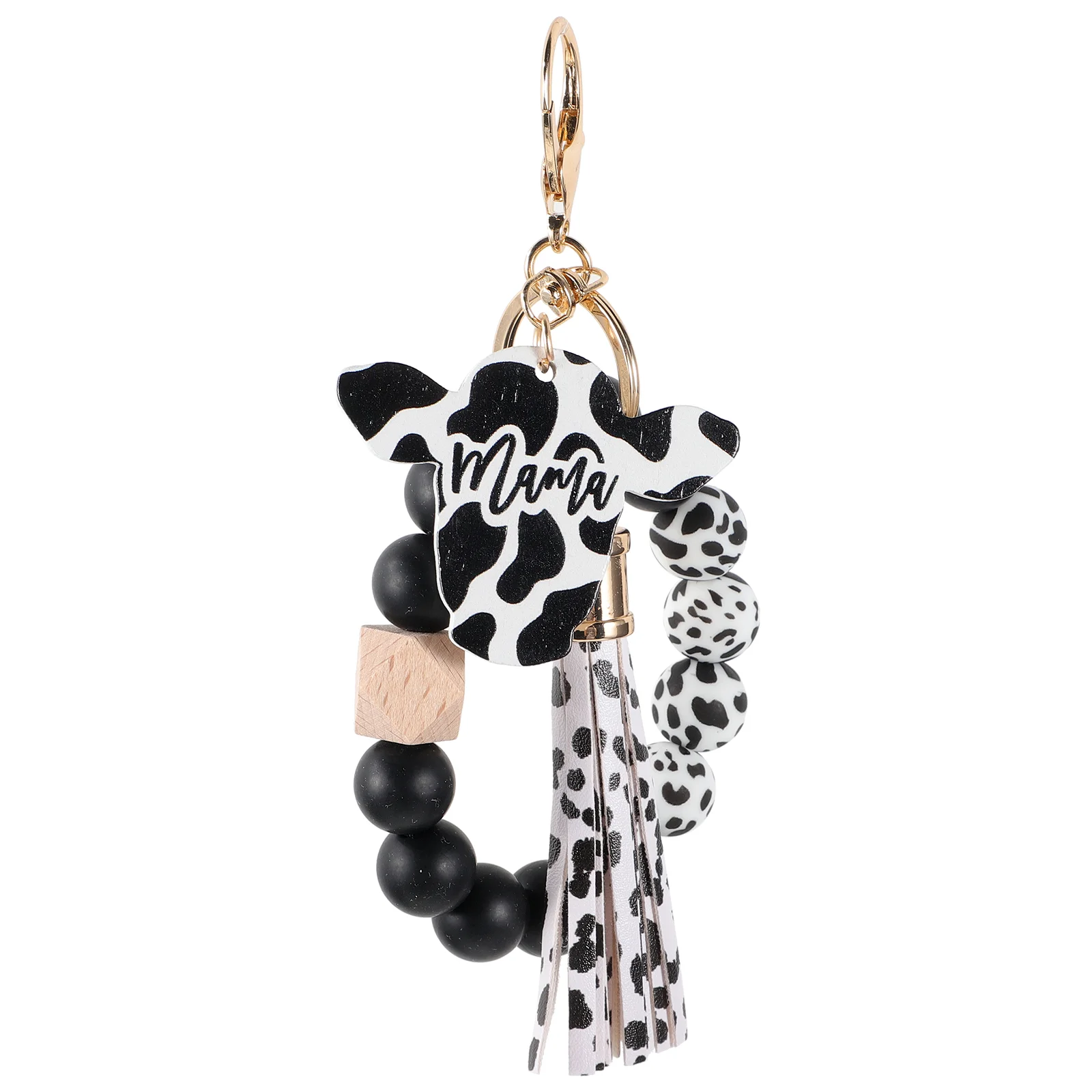 Silicone Bead Keychain Decorative Car Holder Skin-friendly Ring Bracelet Resin Cow Print Beaded with