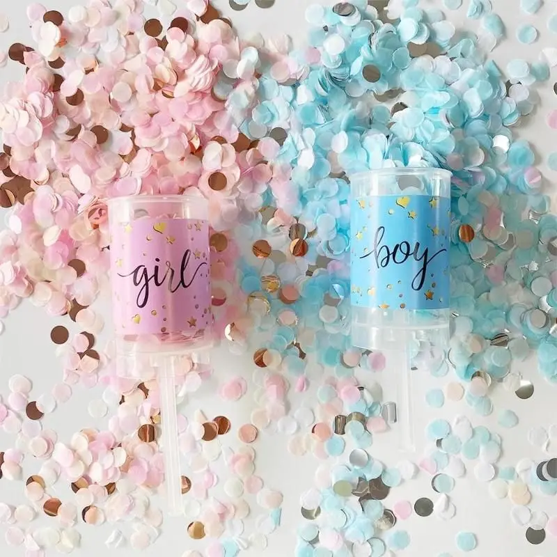 1/4/8pcs Gender Reveal Confetti Blue Pink Paper Foil Confetti Holding Push Tube Baby Boy or Girl Party Supplies Decoration