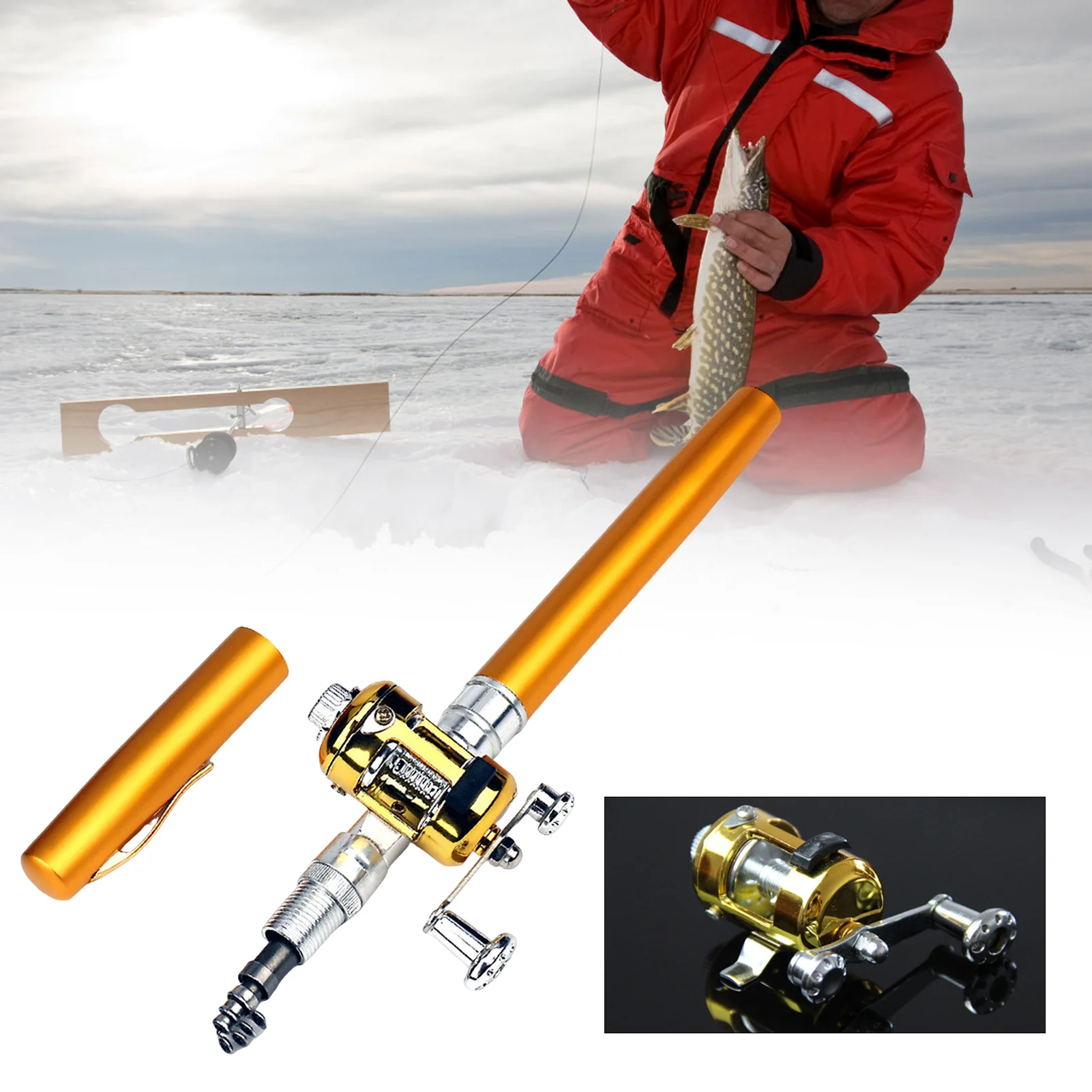 A Mini Portable Pocket Fishing Rod, Telescopic Fishing Rod Kit, Comes with a Fishing Rod and Rotating Scroll Combination Kit, a Mini Aluminum Alloy Attracting Fishing Rod with Ergonomic Design, Suitable for Fishing Enthusiasts Collector, Suitable for Saltwater and Fresh Water