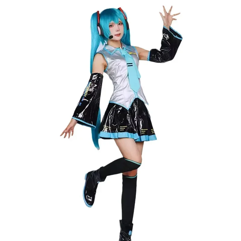 Miku Cosplay Costume para Homens e Mulheres, Conjunto Completo, Peruca, Sapatos, Headwear, Adereços, Halloween Party Outfit, Novo, XS-3XL