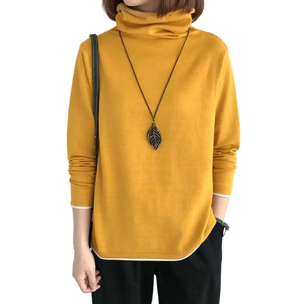 

Women Top Pile Collar Solid Color T-shirts Long Sleeve Pullover for Autumn Winter