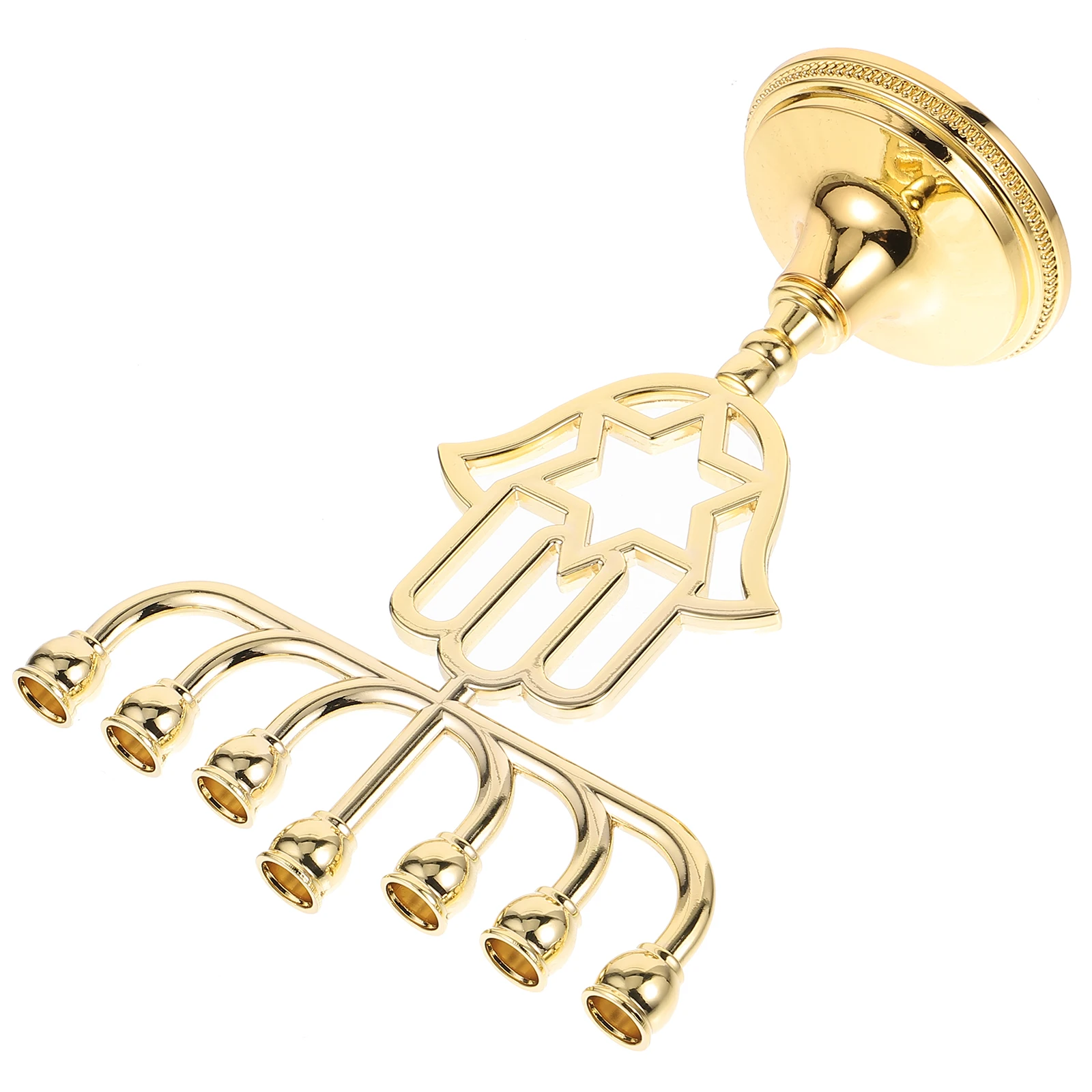 

7 branch Golden Menorah Candlestick Religious Tealight Holder Elegant Metal Decorative Hanukkah Candelabrum Tabletop Dining